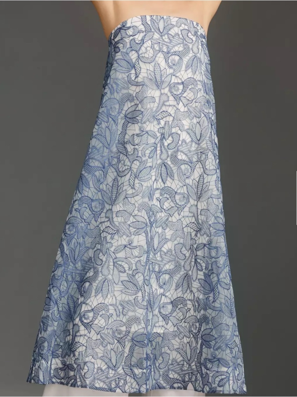 Anthropologie Strapless Blue Lace Floral A-Line Dress